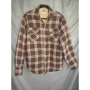 Wrangler Men’s Sherpa Lined Flannel Jacket Brown Plaid Fleece Shirt M Outdoor